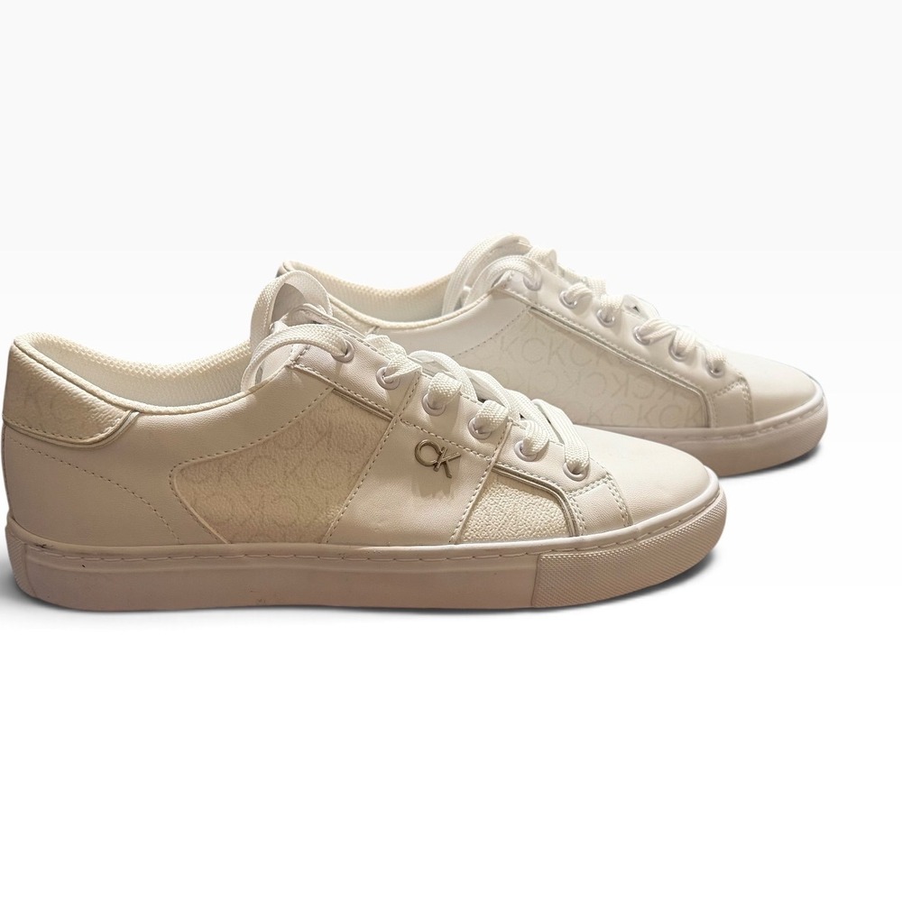 Calvin Klein Kccharie Womens White Monogram Low Top Sneakers Size 9M